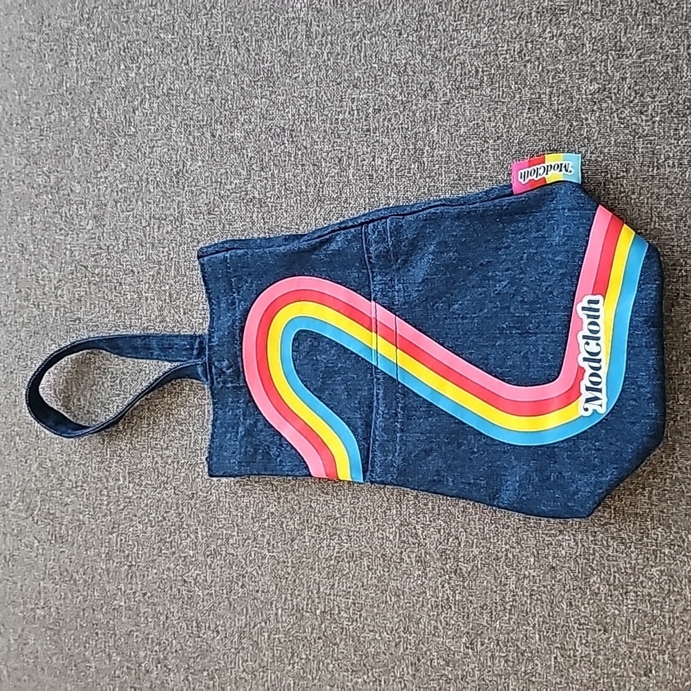 ModCloth Navy Denim Tote with Rainbow Graphic